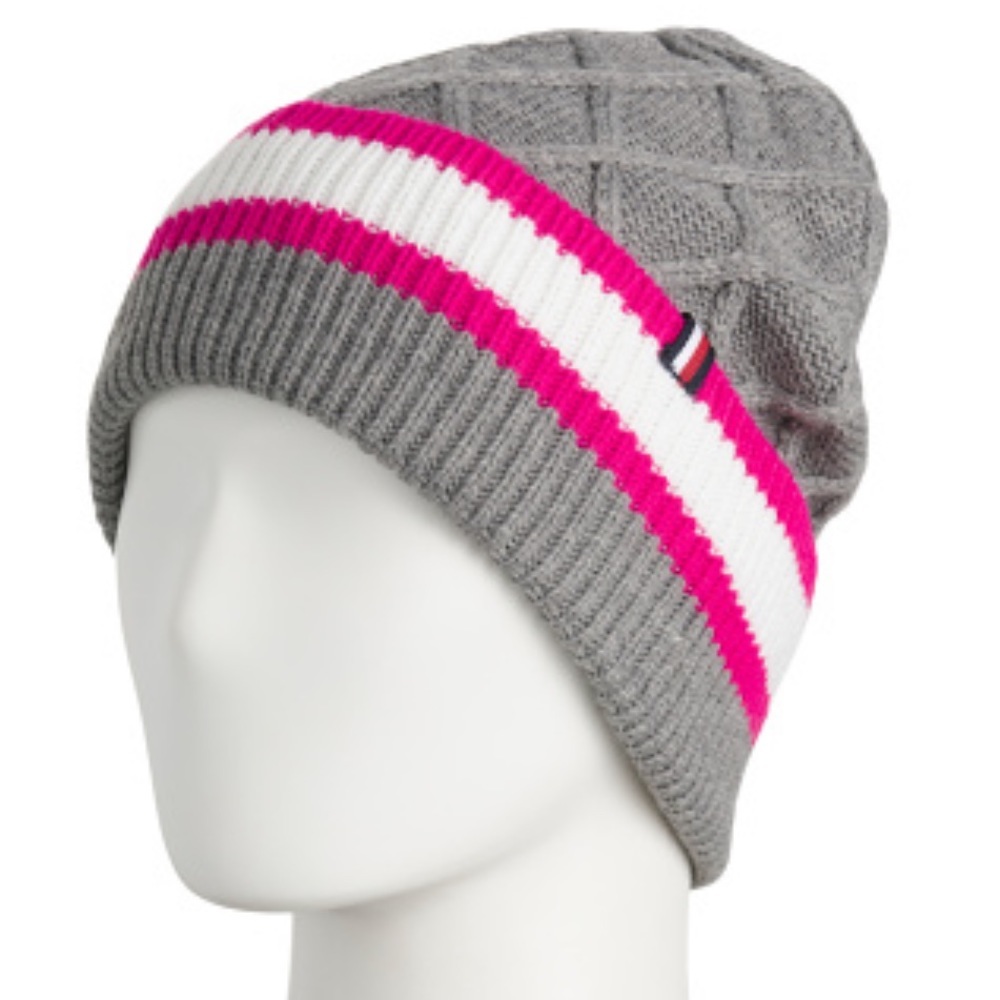 Tommy Hilfiger Striped Cuff Lattice Cable Hat